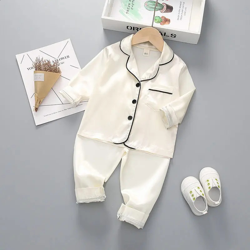 Boys Girls Kids Pajama Sets Causal Solid Long Sleeve T-Shirt Tops with Pants Toddler Baby Sleeping Clothes Pijamas Sleepwear 250218