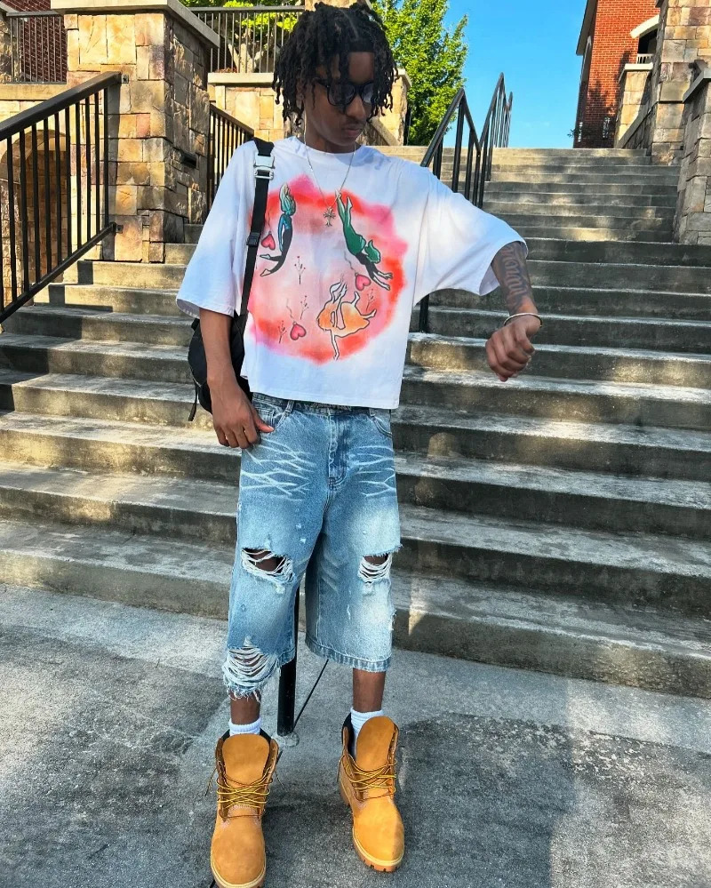 Hip hop high street trend oversized loose shirt Anime letter print short sleeve women Y2k Goth Harajuku summer vintage shirt 250214