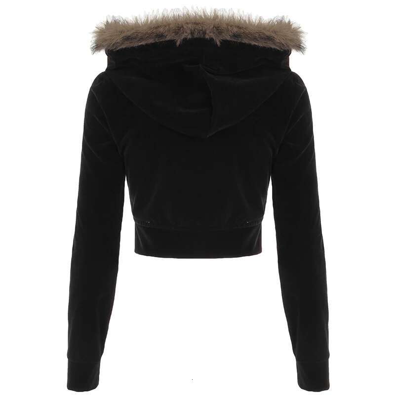 CIBBAR y2k Furry ing Hooded Hoodies Vintage 2000s Zip-up Cropped Jackets Women Casual Autumn Outwears Korean Fashion Coats