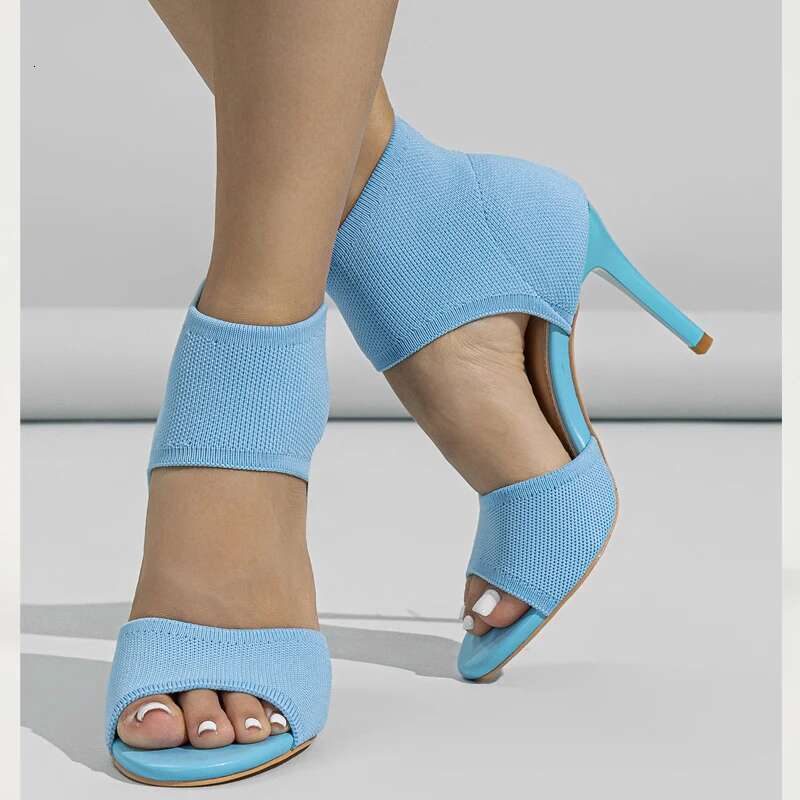 Spring Sexy Fashion Ankle Boots Women Comfort Peep Toe Knitted Stretch Stilettos Thin Heels Cut-Out Dancing Sandals