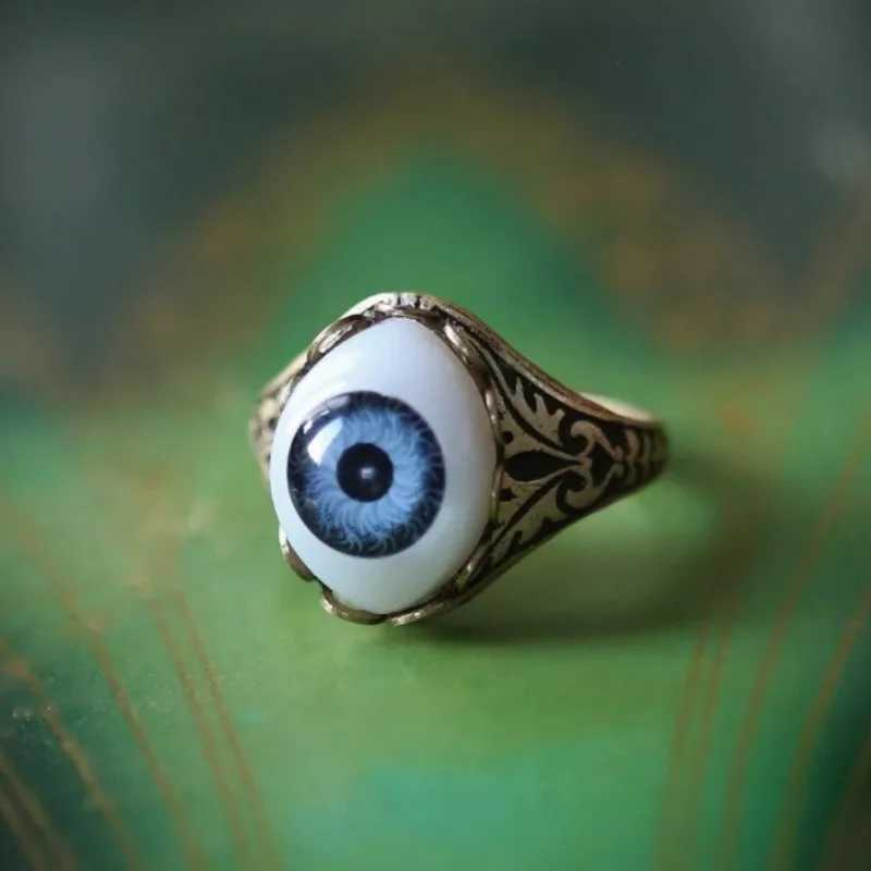 Big Blue Evil Eye Skull Claw Rings for Men Women Adjustable Vintage Antique Silver Plated Gothic Punk Rock Grunge Finger JewelryXJ250219