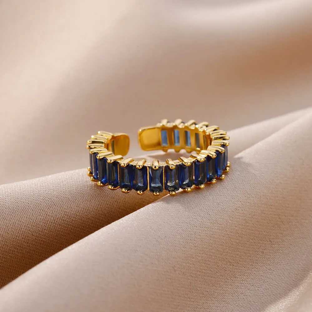 Colored Zircon Rings for Women Gold Color Adjustable Stainless Steel Ring 2024 Trend Wedding Engagement jewelry anillos mujerXJ250219
