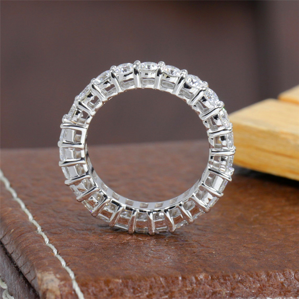 Jewelry18K Solid White Gold Full Eternity Band Lab Grown Diamond Band Half 3.0mm Round Half 4*3mm Emerald Stackable Band HPHT CVD Real Gold Women Wedd