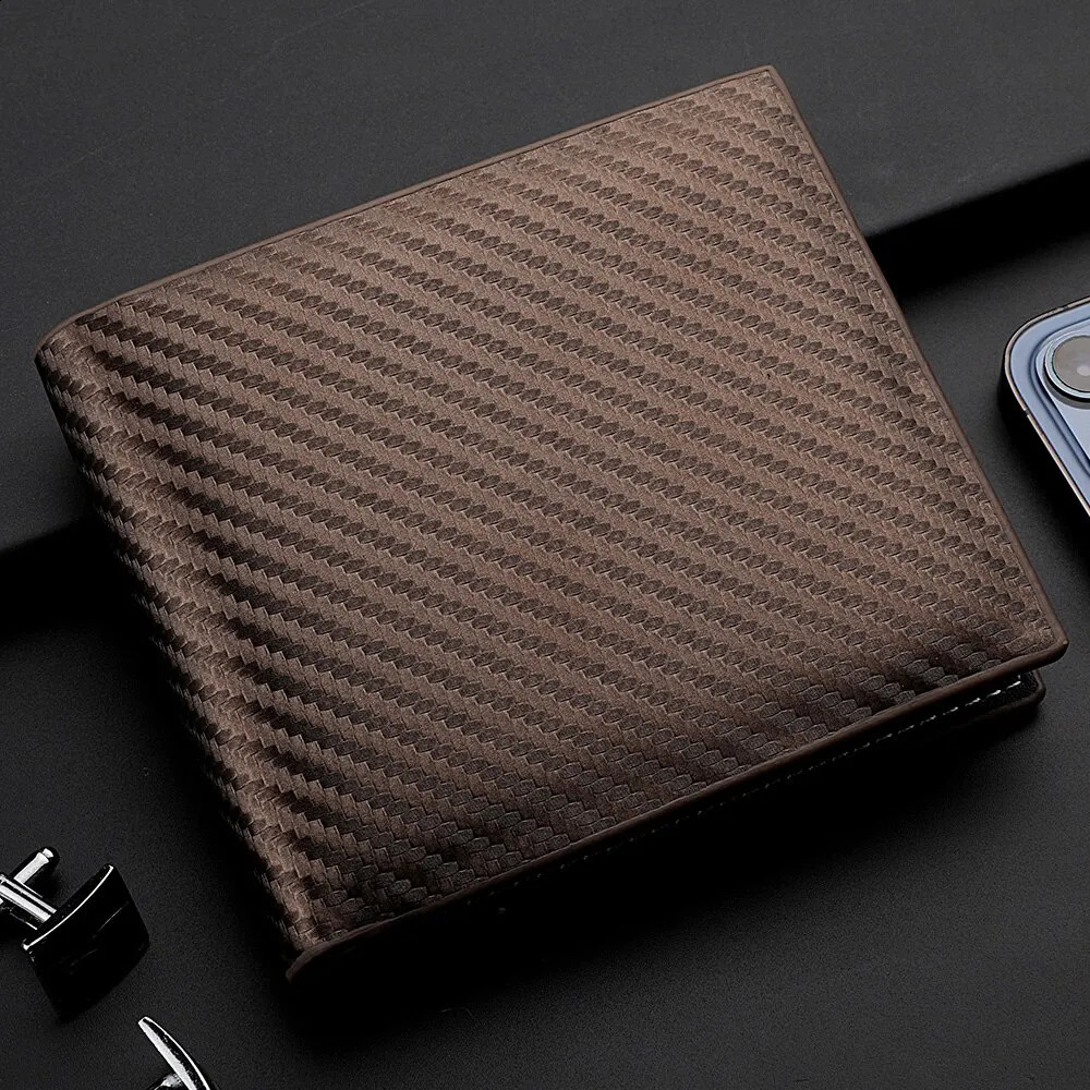 Carbon Fiber Short Wallet Mens Card Bag Integrated Zipper Change Holder 250218