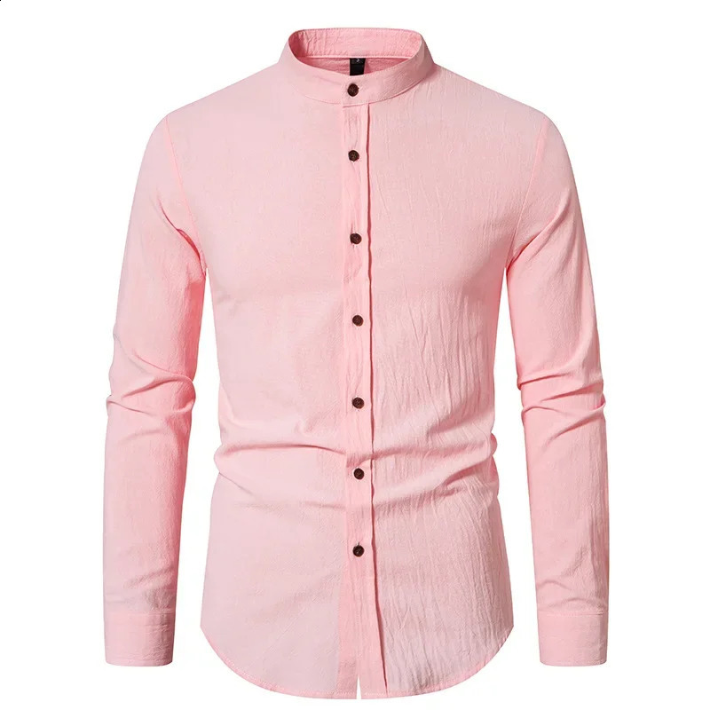 Mens Spring and Autumn Fashion Comfortable Casual Mens Retro Cotton and Hemp Shirt 250214