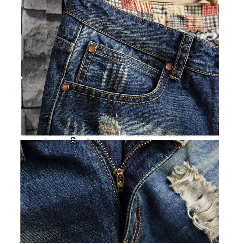 Ripped Shorts Summer New Blue Men Vintage Ripped Short Jeans Streetwear Hole Slim Denim Shorts Male Brand Clothes Big Size 28-36 38 40