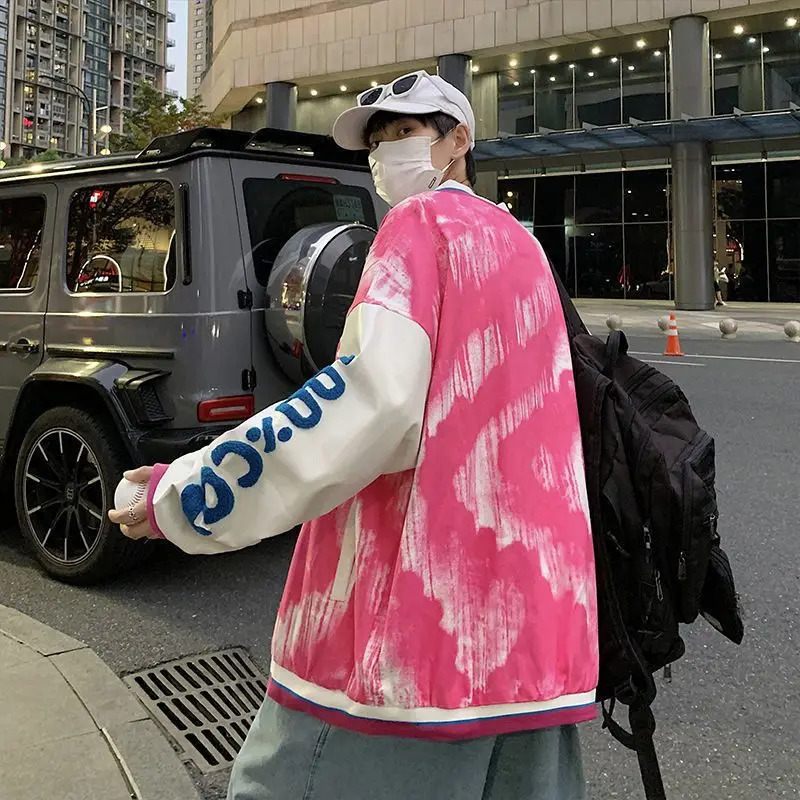 Tiedye Love Baseball Uniform Men Loose Jacket Ins Trend 250218