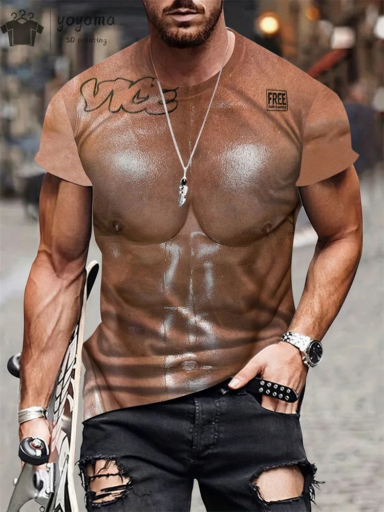 Interesting 3D printed muscle Tshirt gym clothing mens summer street top Harajuku fashion short sleeved 250217