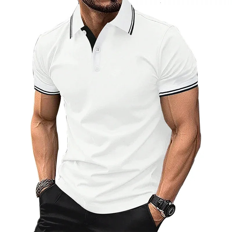 Mens Summer Casual Short Sleeve Solid Color Polo Shirt 100 Polyester Quick Drying Top Business Golf 250219