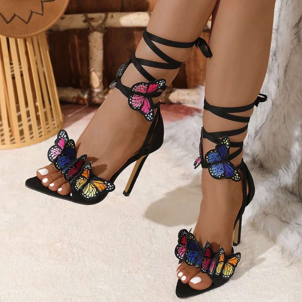 Open Toe Ankle Cross-tied Women Sandals Fashion Sexy Butterfly-knot Thin High Heels Stripper Shoes atillas De Mujer