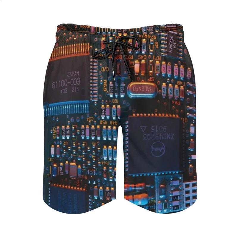 Electronic Motherboard 3D Printed Short Pants Technology Chip Graphic Beach Shorts For Men Clothes Casual Male Trunks Trousers 250217