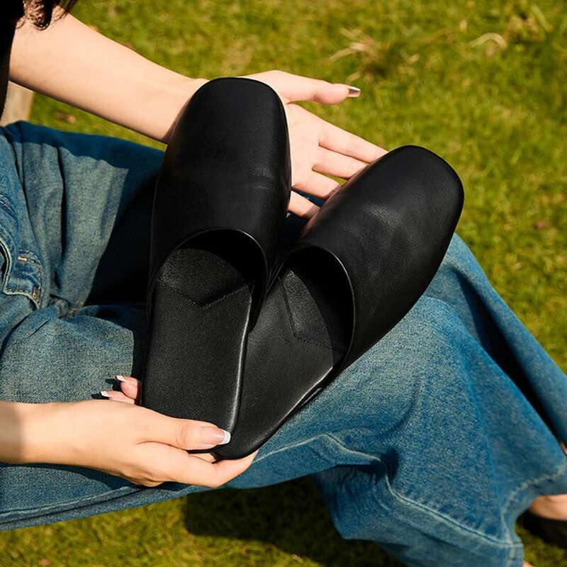 Genuine women mules slip on suede leather slippers
