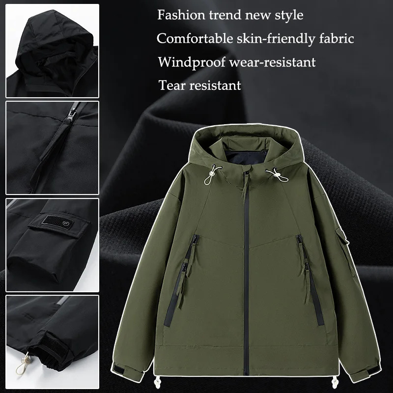 Autumn Mens Jacket Korean Fashion Casual Hooded Coat Spring Wearresistant Outdoor Jackets Street Trend Large Size M8XL 250210