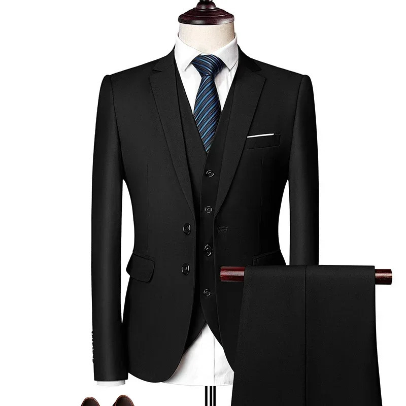 Blazers Set Suits for MenJacket Vest Pantsthree Piece Set Solid Business Casual Slim Fit Formal Dress Groom Tuxedo Wedding 250213