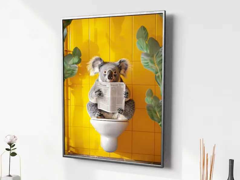 Trendy Bathroom Cat Pooping Reading in The Toilet Canvas Painting Wall Art Print Bathroom This Toilet Decor Y250218