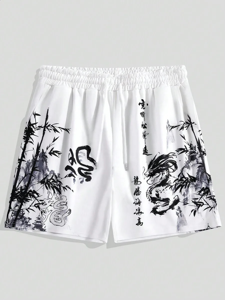 mens summer shorts loose and ious 3D printed casual bamboo forest dragon print Harajuku ancient style 250217
