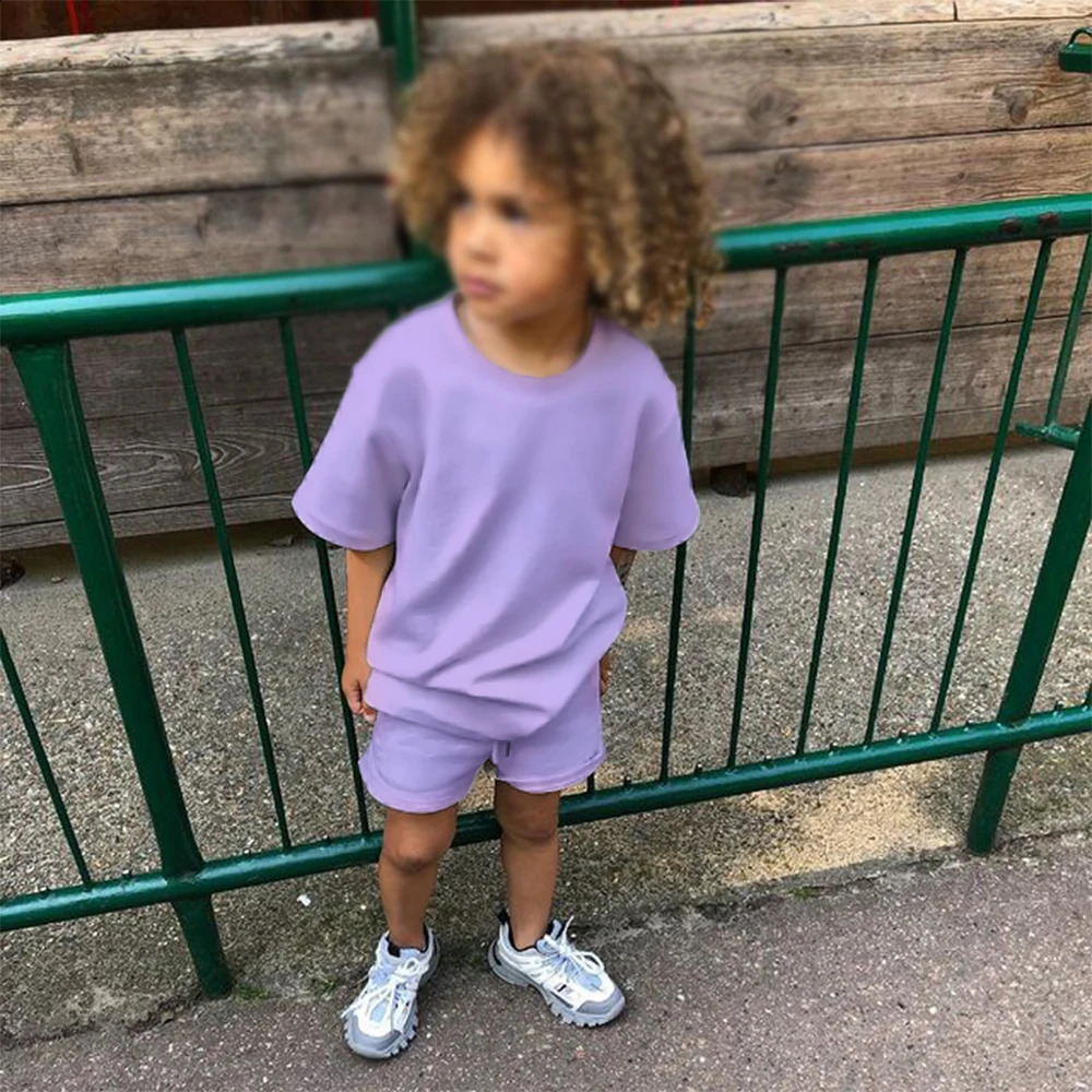 Summer Essential Tracksuit Childrens Clothing Sets Suit For Girls Short Sleeve TopShorts Boys Costume Kids Outfits Sportswear 250218