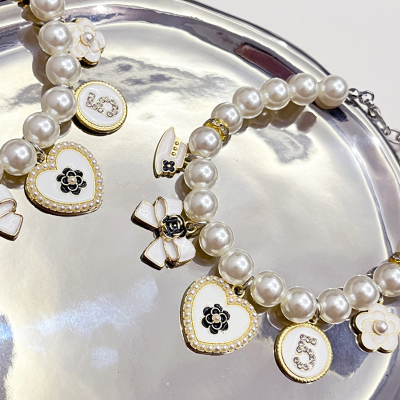 Luxury Dog Pearl Necklace with 5 Different Styles of White Gold Charms, Cat Dog Quality Pearl Necklacefor for Small Medium Dogs Birthday Gift, Adjusta