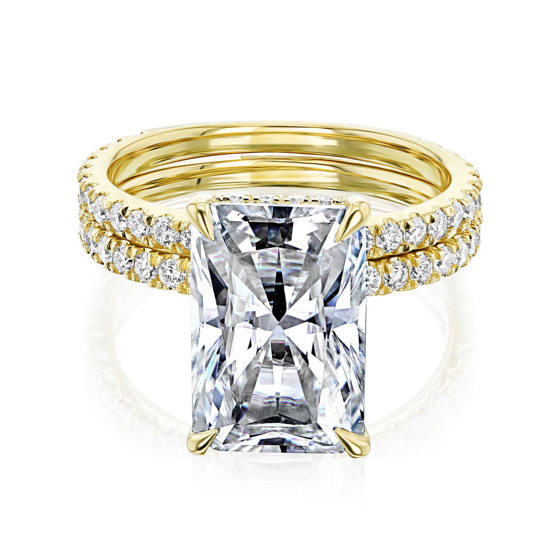 Luster Customized Hidden Halo 9k/10k/14k/18k Gold Moissanite Band 4.5ct Radiant Cut Moissanite Wedding Ring Sets for Women