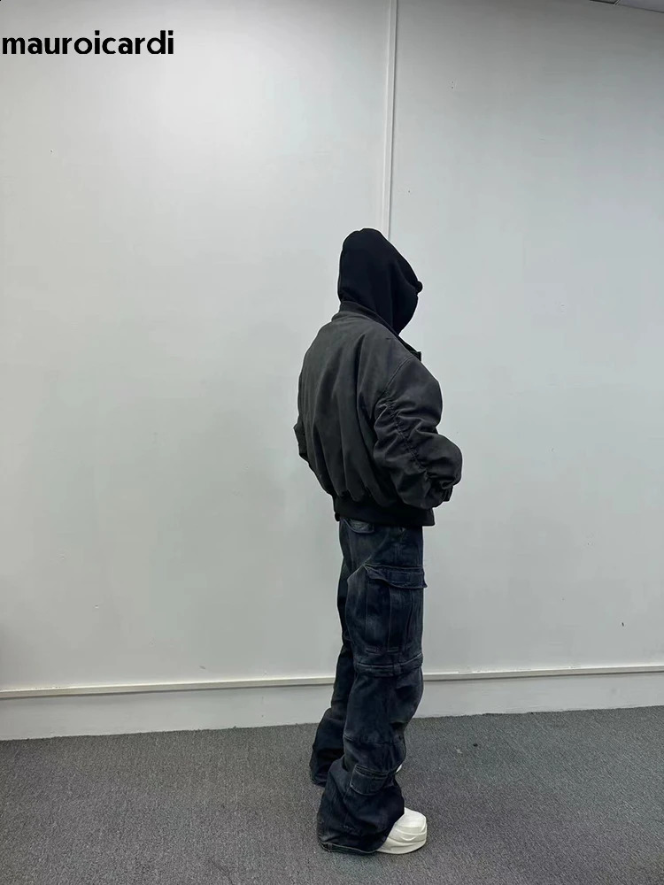 Mauroicardi Spring Extra Large Retro Black Artificial Suede Leather Jacket Mens Zipper 2-piece er Clothing Hoodie 250214