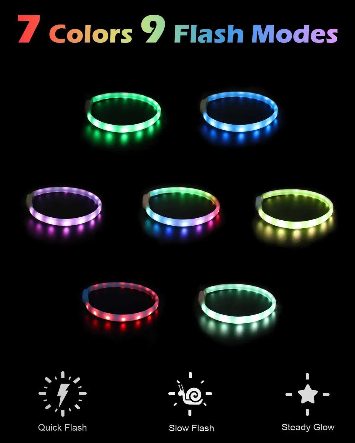 Lightweight USB Rechargeable Collar for Large Medium and Small Dogs Glowing Dog Collar 9 Flashing Modes Soft Silicone Glowing W250219