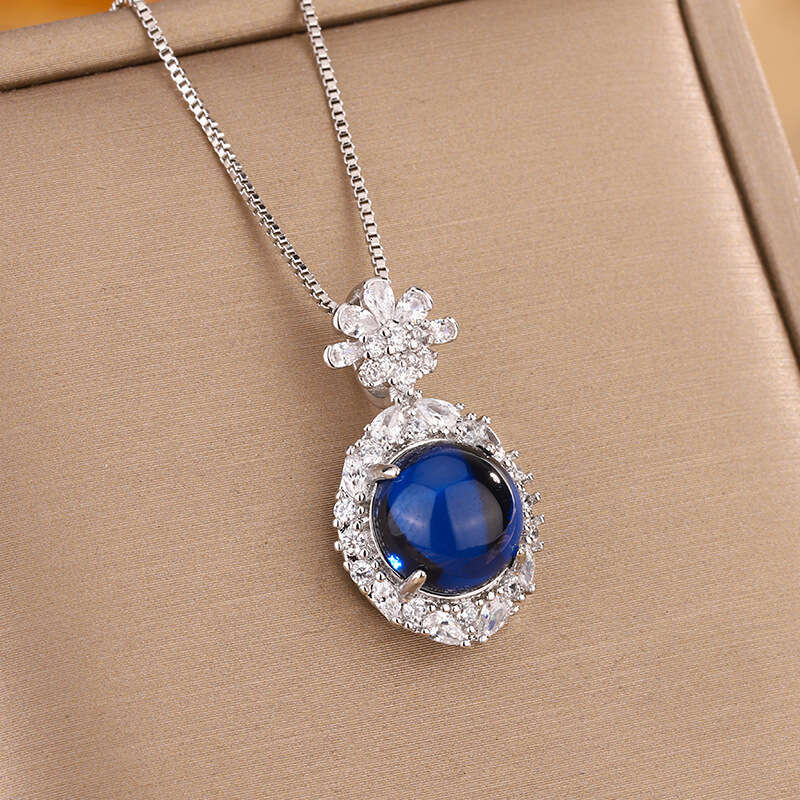 Huamei Jewelry Necklace Inlaid with Imitation Natural Blue Green Jadeite Red Corundum Fashion Collarbone Chain Temperament