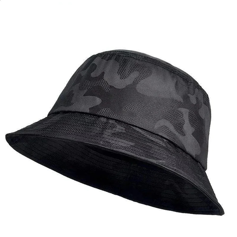 Mens Black Bucket Hat Sun Doublesided Panama Camouflage Bob Cotton Male Fishing Man Hiking Climbing Fisherman Hip Hop Cap 250117