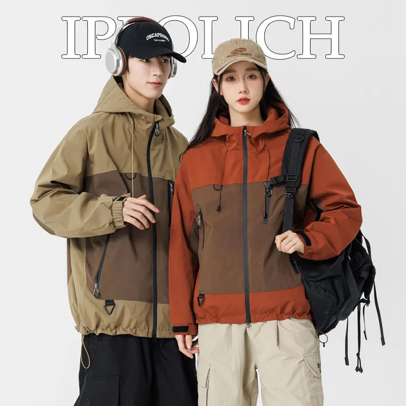 Couple Jackets Autumn Fashion Stitching Color Casual Men Trend Outdoor Windproof Waterproof Woman Coats Hooded High Quality Tops 250210