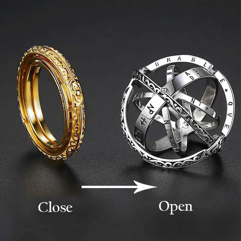 Astronomy Ball Rings Men Openable Rotate Sphere Cosmic Planet letter Ring Women Fashion Jewelry DropShipping 7-12 Size KXJ250219