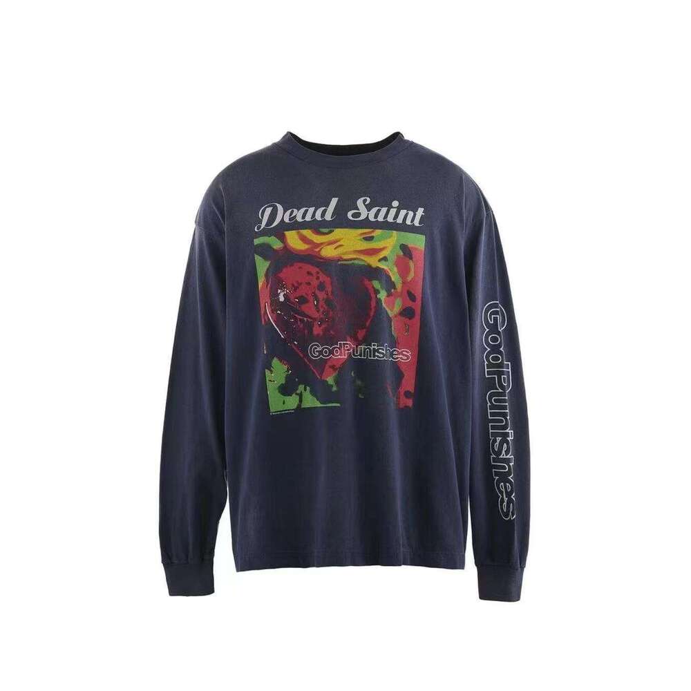 SAINT MICHAEL New Japanese Trendy Red Head Vintage Loose Round Neck Base Long Sleeve T-shirt for Men
