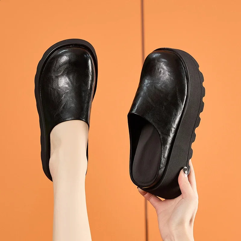 Autuspin 7cm High Heel Mule Womens Shoes Spring/Summer Fashion Thick Bottom Womens Slide Round Insole Womens 250213