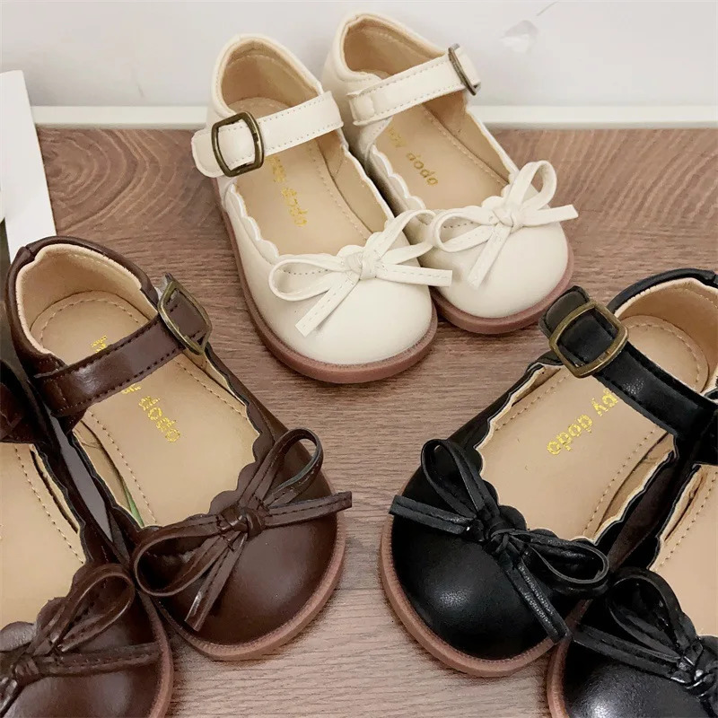 Cute Beading Mary Jane Shoes Kids Low Heel Girls Evening Party Dress Shoes Black White School Shoes for Children with Bow H03015 250219