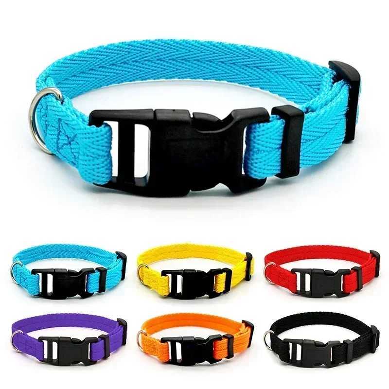 Adjustable Comfortable Pet Nylon Collar Durable Dog Neck Band Kitten Dog Necklace Solid Colorful Pet Dog Supplies Accessories W250219