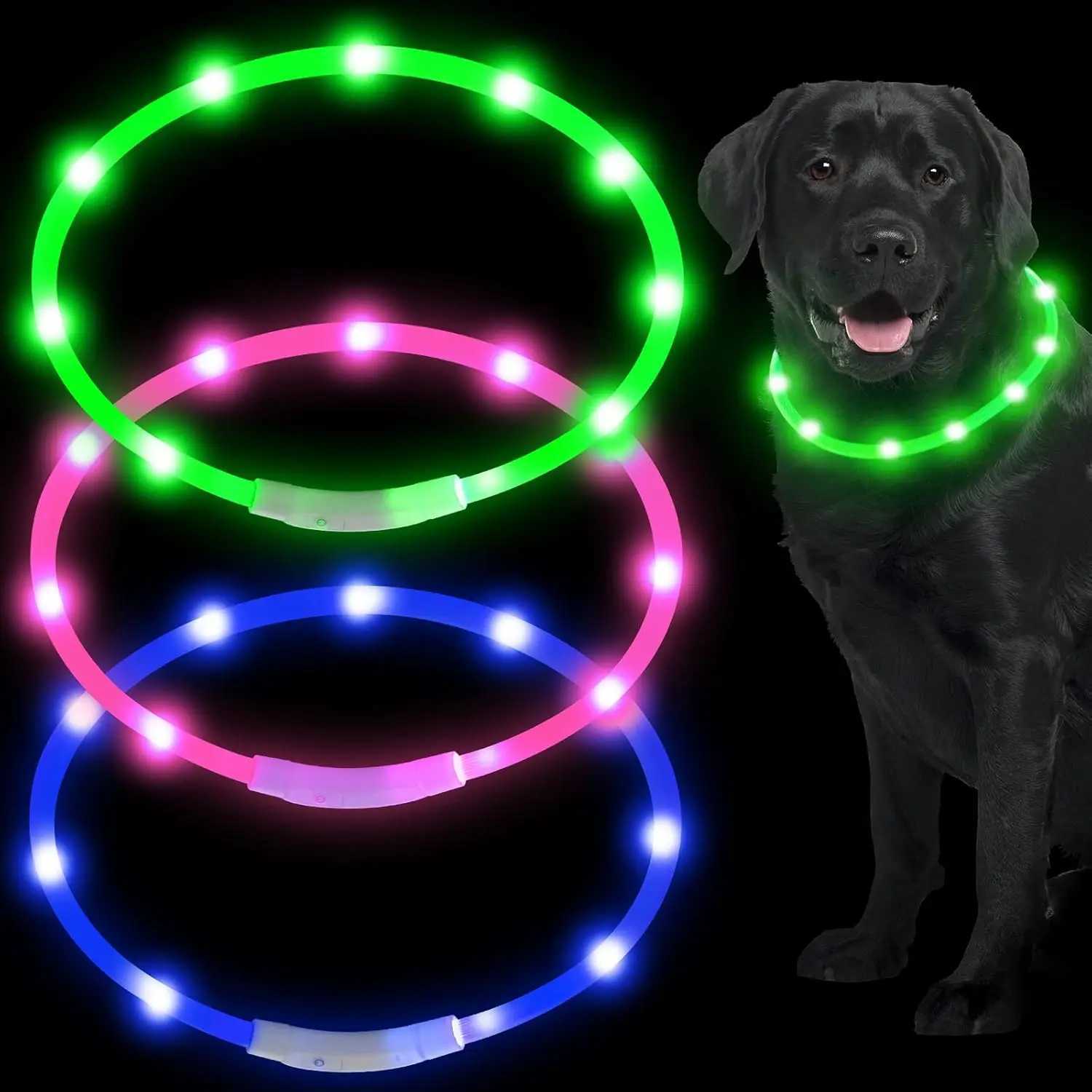Silicone LED Dog CollarUSB Rechargeable Glowing Light Up Collar Improved Pet Safety Visibility at Night 3 Flashing Modes W250219