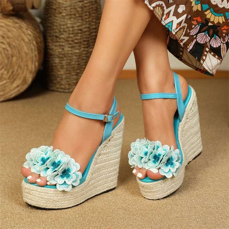 Summer Fashion wers Open Toe Solid Weave Platform Wedges High Heels Women Sandals Buckle Strap Shoes