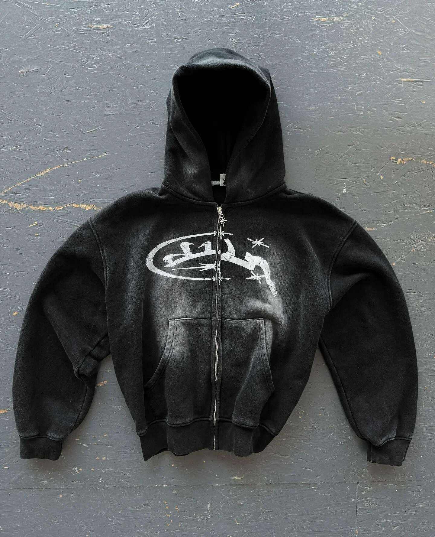 2000s zipper hoodie retro fashion print new Haruku hip-hop jacket loose hooded sweatshirt street clothing for men and women