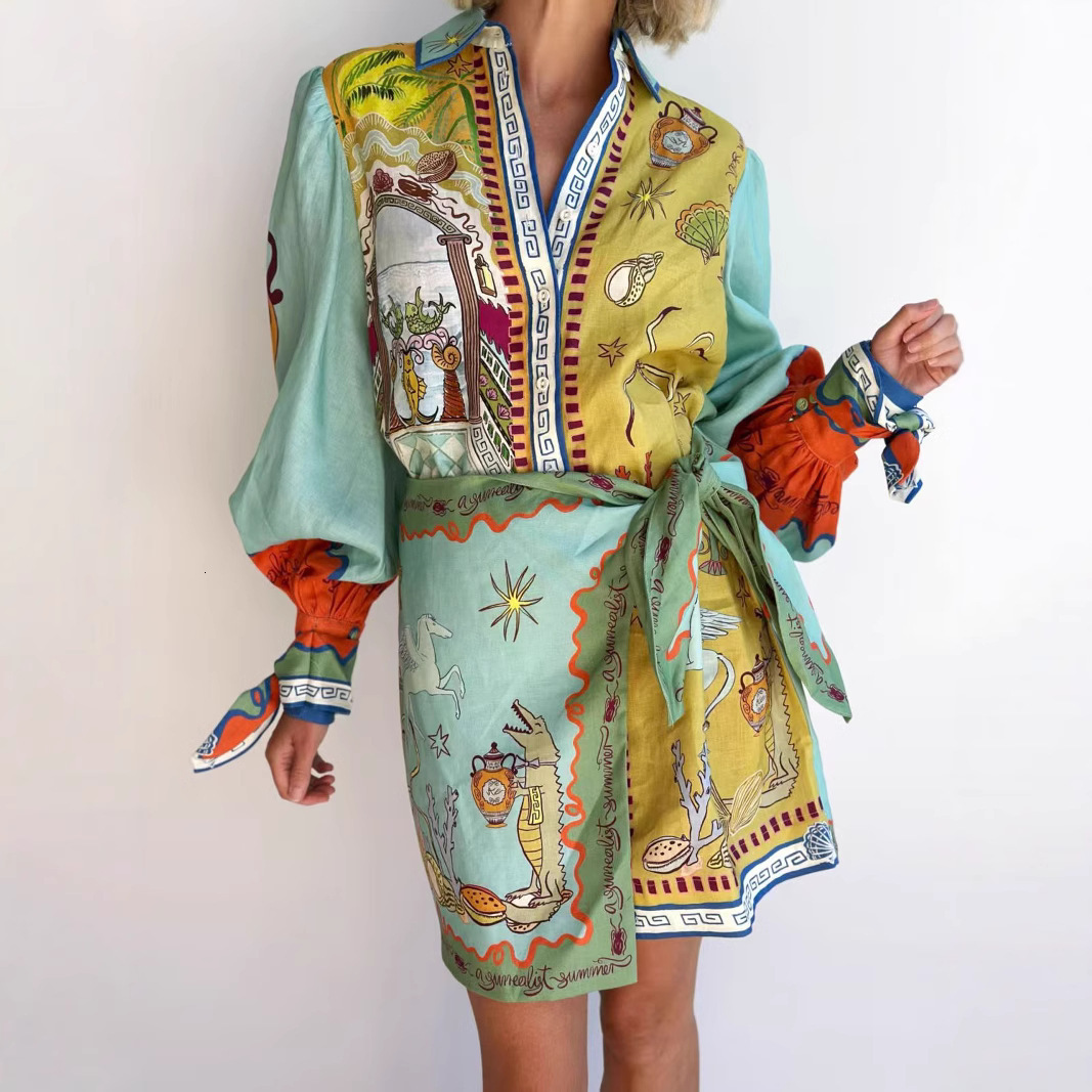 europe and america 2025 new Independent station fashion and leisure linen shirt collar cardigan two piece set