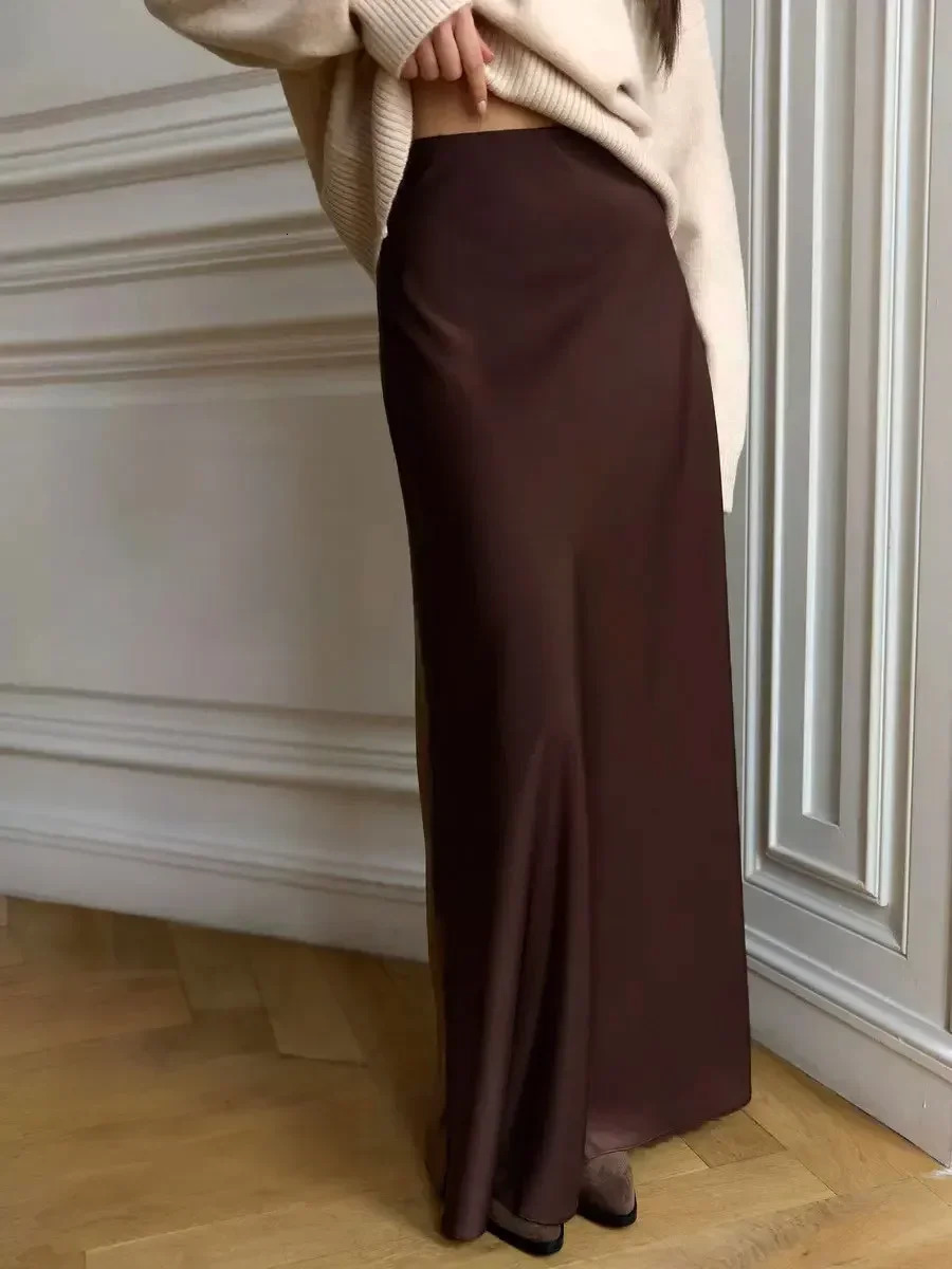 Bornladies Casual Satin WomenS Skirt Spring Summer Fashion Loose High Waist Maxi Skirts Elegant Simple Slik Fishtail 250213