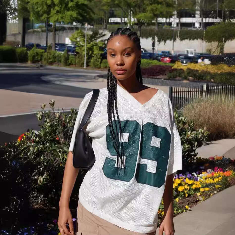 Y2K Summer New American Digital Printed Grid Transparent Loose Top Men's and Women's T-shirts