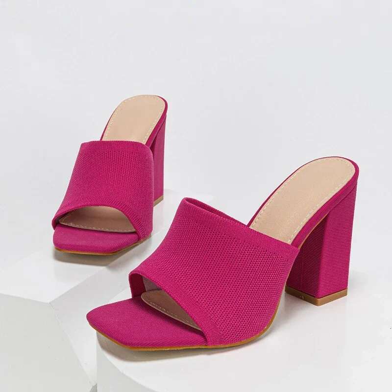 Summer Peep Square Toe Stretch Fabric Slippers Women Fashion Wedding Party Sandals Mule Slides Shoes