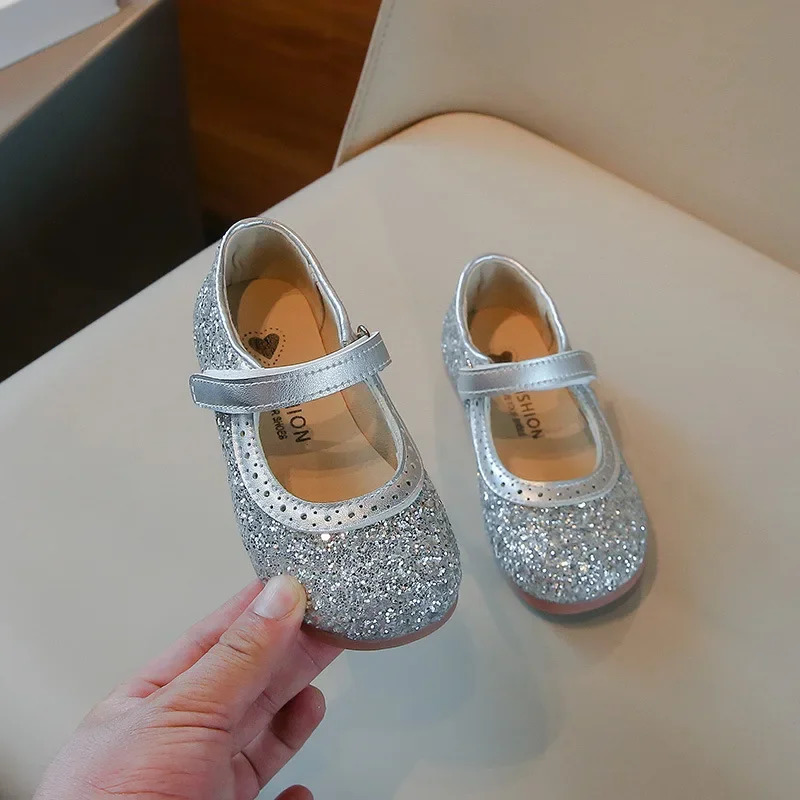 Girls Leather Shoes Children Flats Princess Spring Summer Kids Dress Shoes for Wedding Party Bling Glitter H09054 250219