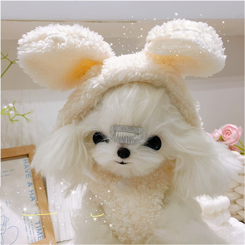 Winter Warm Dog Hooded Dresses with Cute Bunny Ears, Double-Layer Wool Fleece Dog Cozy Outfit for Yorkie, Teddy, Pomeranian Small Breeds XXS D2