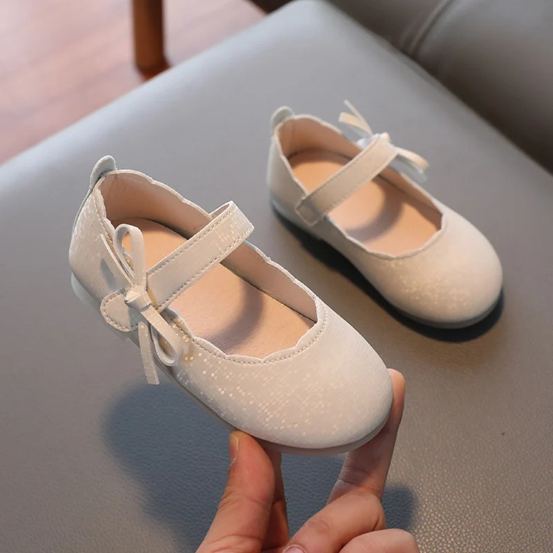 Baby Girls British Style Bowknot Leather Shoes Children Girls Non-Slip Soft Bottom Shoes Flat Shoes 250219