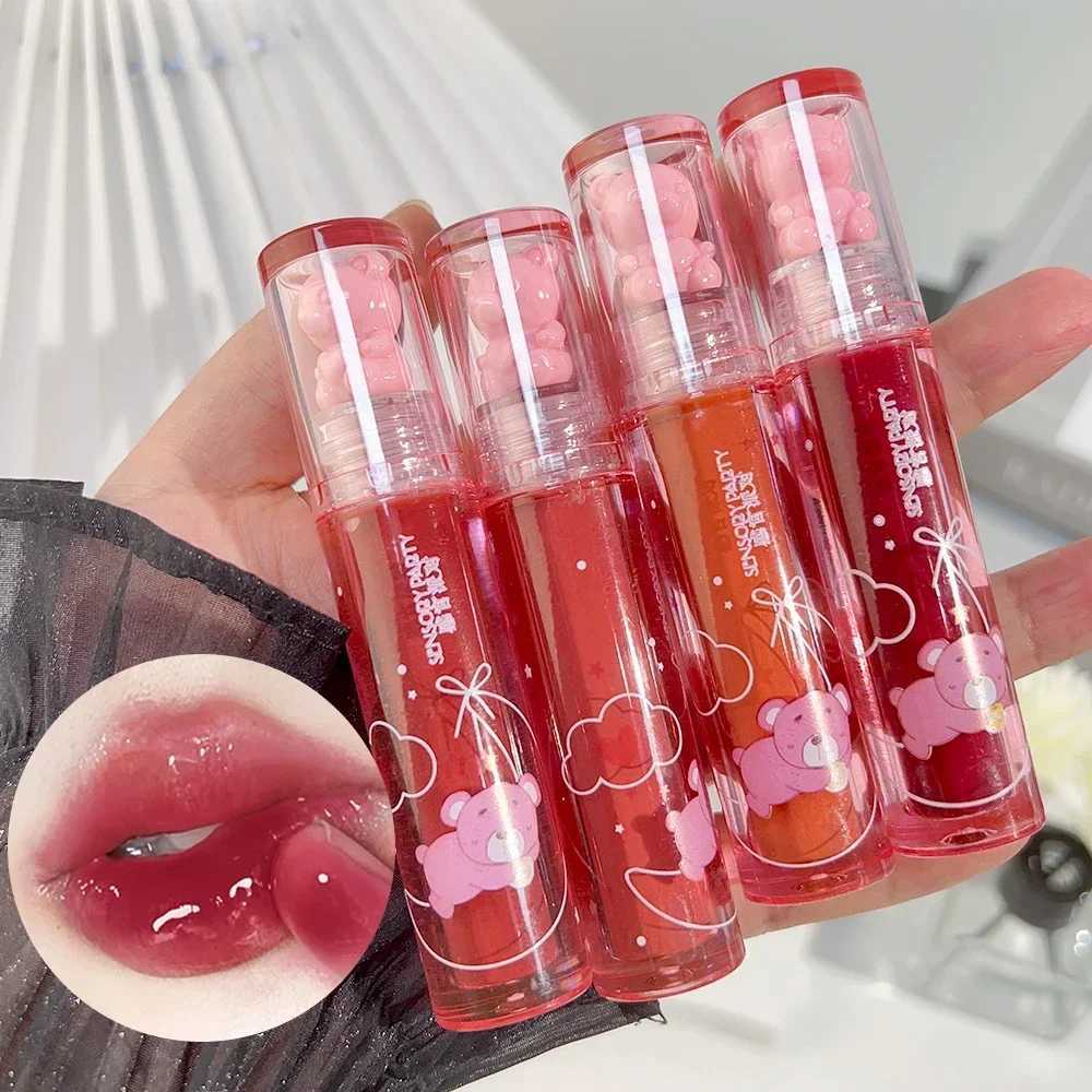 Cute Bear Lip Gloss Crystal Jelly Mirror Waterproof Liquid Lipstick Moisturizing Reducing Lip Lines Long Lasting Lip Ink MakeupW250219