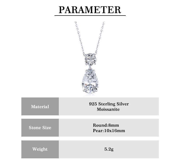 Luster Women Trendy Style Round and Pear Shaped Moissanite Pendant Genuine Silver Jewelry 925 Necklace With Stones