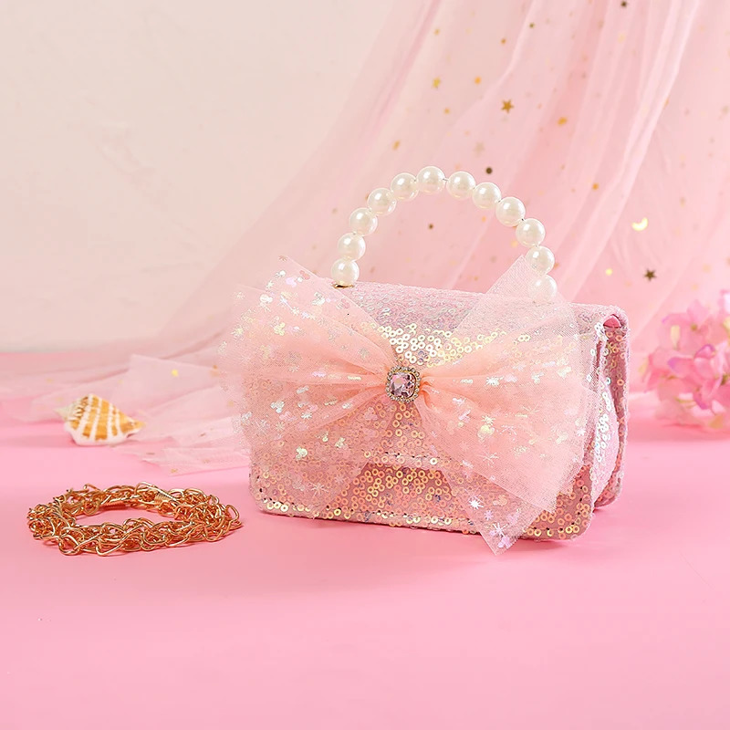 Children Wallet Small Bag Cute Girl Classic Coin Purse Handbag Flower Beading Princess Kid Money Bag Baby Shoulder Bag 250219