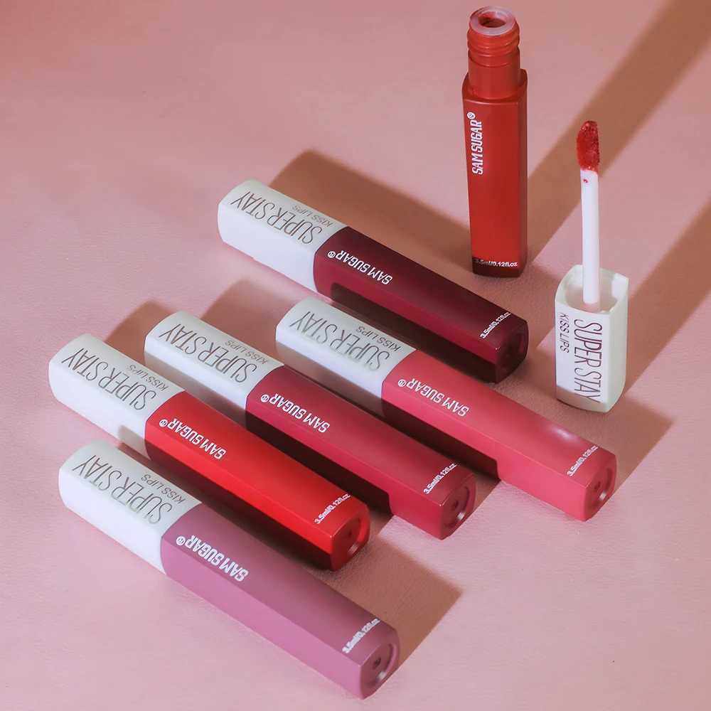 SAM SUGAR Kiss Stick Matte Lip Glaze Mist Surface Non stick Cup Holding Makeup Color Visible Lip Gloss Waterproof Velvet LipsticW250219