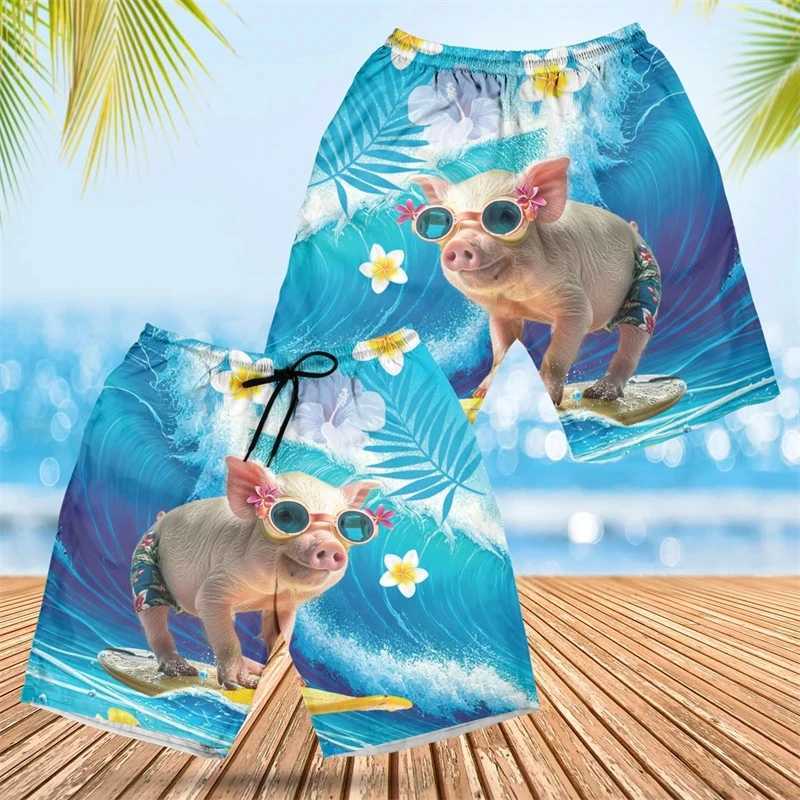 Kawaii cartoon pig shaped shorts mens clothing funny design beach shorts Hawaiian swimming luggage women Aloha Trousers 2024 W250219