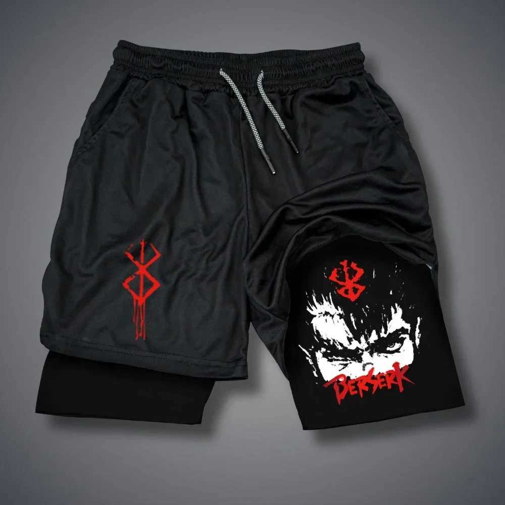 Mens Shorts Gothic Style Skull Print Double-deck 2-In-Running Shorts Summer Thin Sportswear Training Short Pants Y2K Clothes W250219