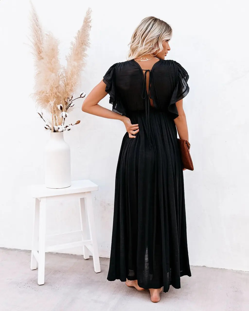 2024 Summer Long Bikini Cover Ups for Women Solid VNeck Kimono Beach Dresses Lace Up AntiSun Swim Dress Bohemian Sarong Skirt 250212